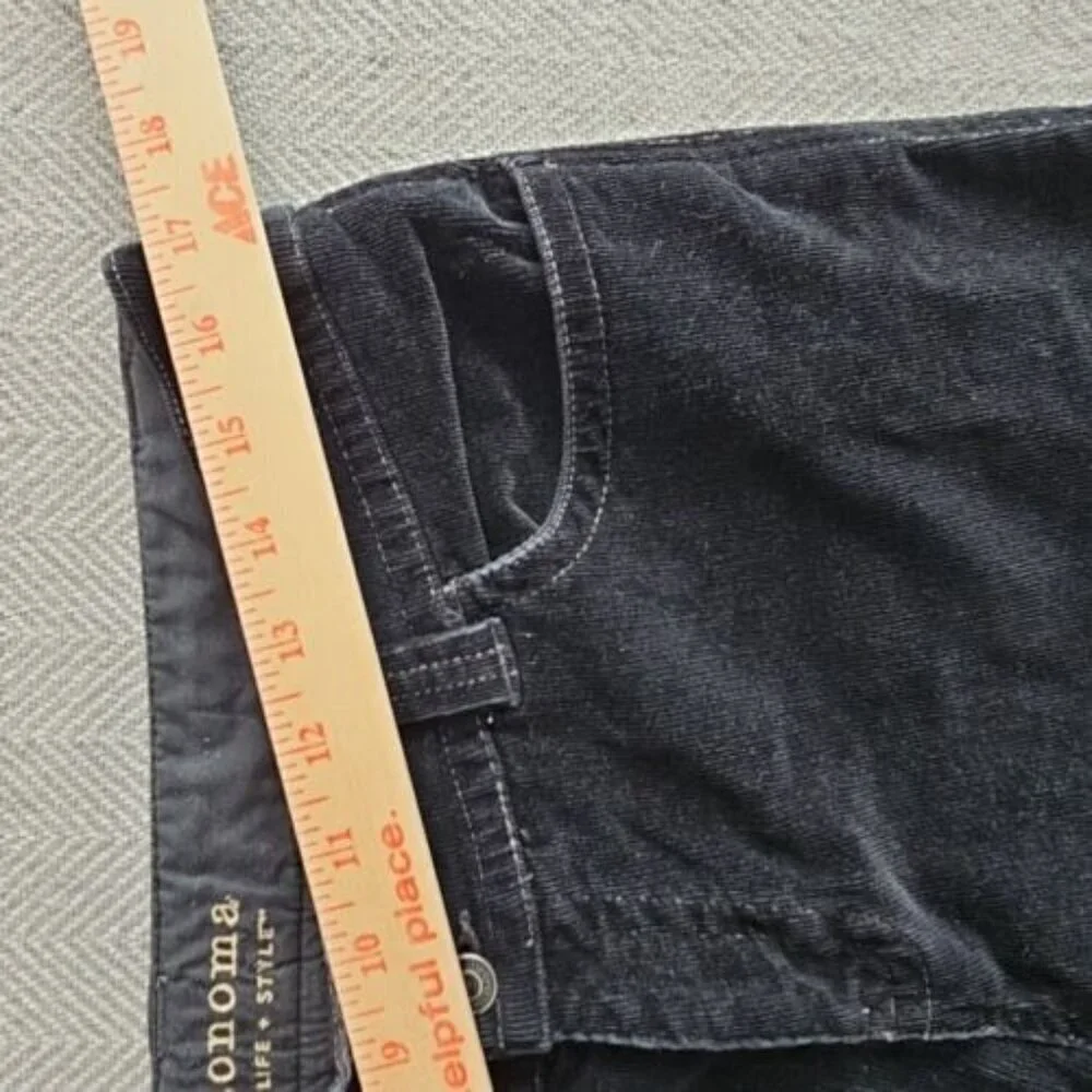Sonoma Corduroy Pants Women's 10 Average (34x32) Black Boot Cut Brown Flap‎ Pkt